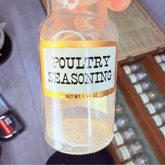 Vintage Wagner spice rack box w/ 32 glass spice jars apothecary rustic kitchen - Picture 6 of 16